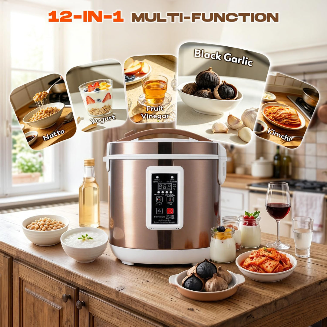 Moongiantgo 7.5L Schwarzer Knoblauchfermenter, Automatische Steuerung Knoblauchtopf Natto, Joghurt,