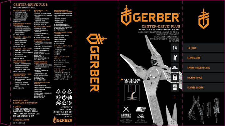 Gerber Multifunktionswerkzeug mit Leder-Scheide und Bit-Set, Center-Drive Plus, 30-001599, Center-Dr