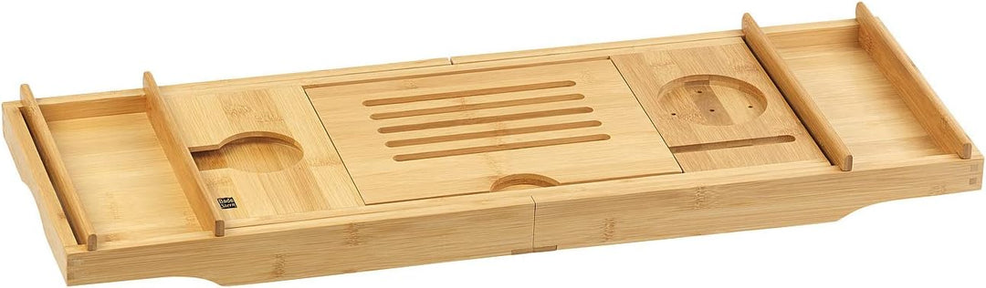 BadeStern Badewannenablage: Verstellbare Badewannen-Ablage & Bett-Tablett, Bambusholz, 75-109 cm (Ba