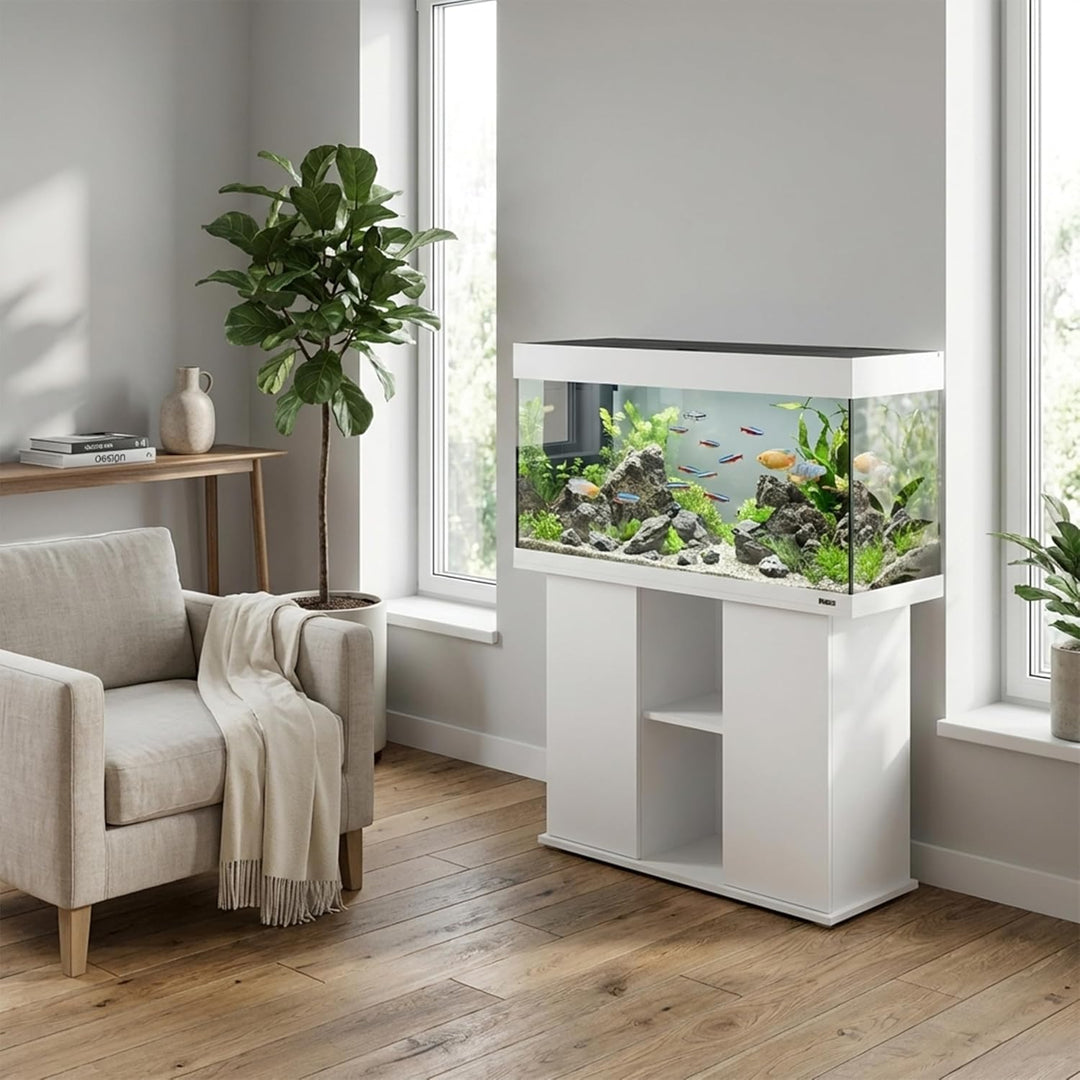 Ferplast Hydor Holz-Aquarienschrank STAND DUBAI 100 WHITE, Push-Pull-Türen, wasserabweisende Obersei