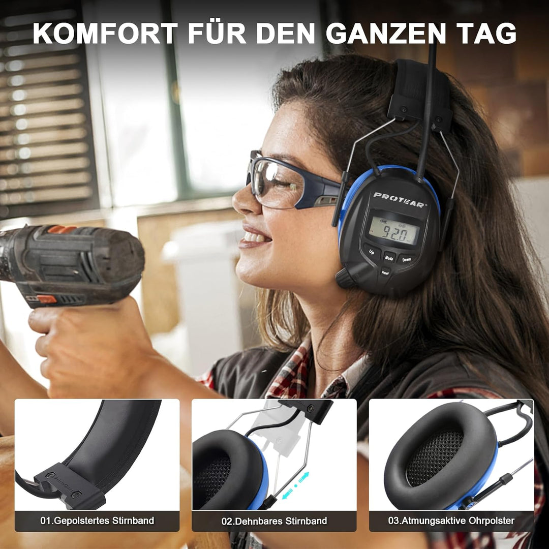 Gehörschutz mit Radio und Bluetooth, FM/AM-Digital-Radio, Sicherheits-Ohrenschützer für Arbeits,Mähe