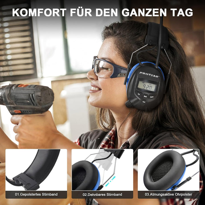 Gehörschutz mit Radio und Bluetooth, FM/AM-Digital-Radio, Sicherheits-Ohrenschützer für Arbeits,Mähe