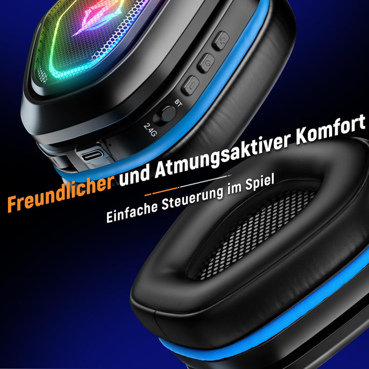 Ozeino Wireless Gaming Headset für PC/Ps4/Ps5 Gaming-Kopfhörer mit USB-A & USB-C Transmitter Gamer H