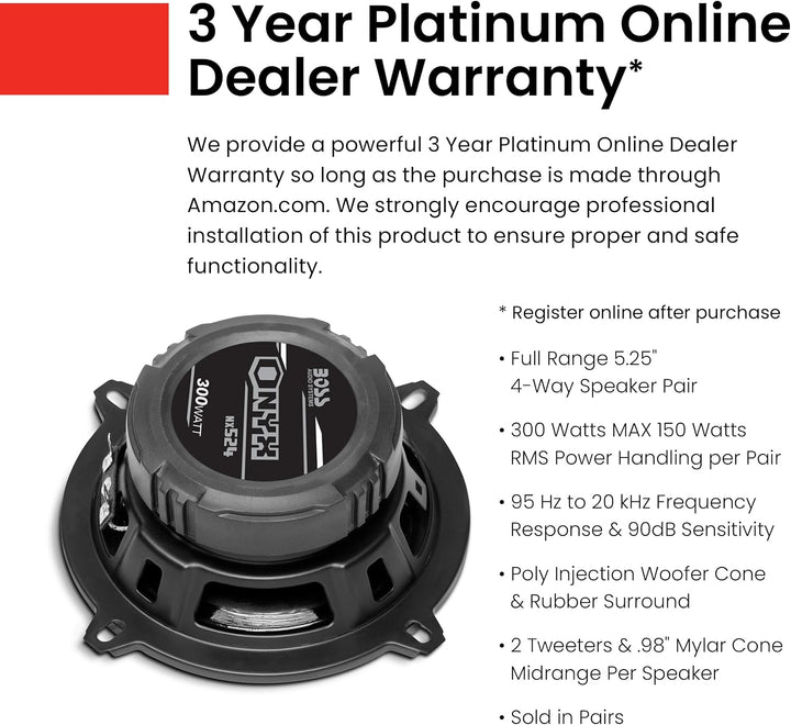 Boss NX524 4-Wege-Lautsprecher 300 W – Autolautsprecher (4-Wege, 300 W, 4 Ohm, 90 dB, 85 – 20.000 Hz