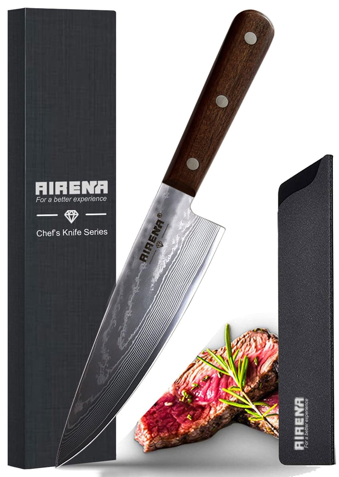 AIRENA Damastmesser, Kochmesser Profi messer – 67 Schichten Damast Edelstahl Scharfe Messerklinge -