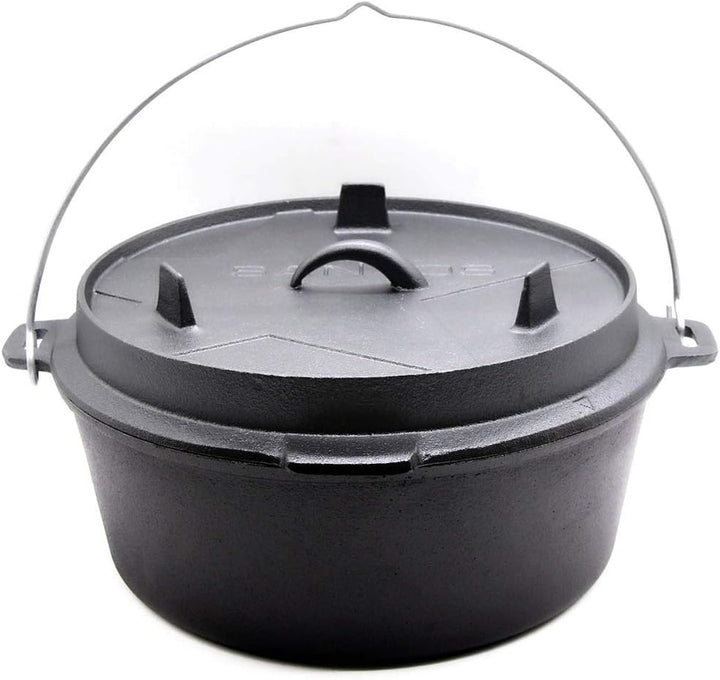SANTOS Dutch Oven mit Deckel - Schmortopf für Aussenküche - 11 L/12 Qt Feuertopf - Gusseisen - ideal