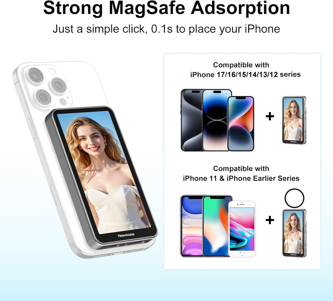 Newmowa Magnetischer Telefon Vlog Selfie Touchscreen Monitor mit Zoom,1080P Wireless Aufnahme,Telefo