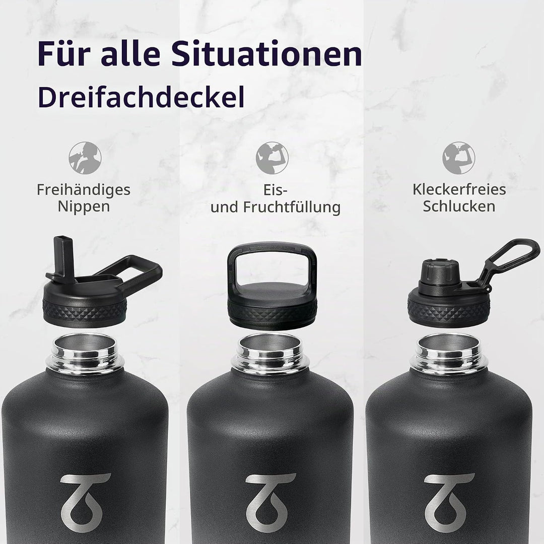 Trebo Ein Gallon Wasserflasche isoliert mit Paracord-Griff, 3.6 l Edelstahl, grosser Sportkrug in Le