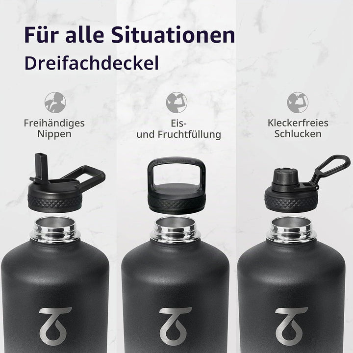 Trebo Ein Gallon Wasserflasche isoliert mit Paracord-Griff, 3.6 l Edelstahl, grosser Sportkrug in Le
