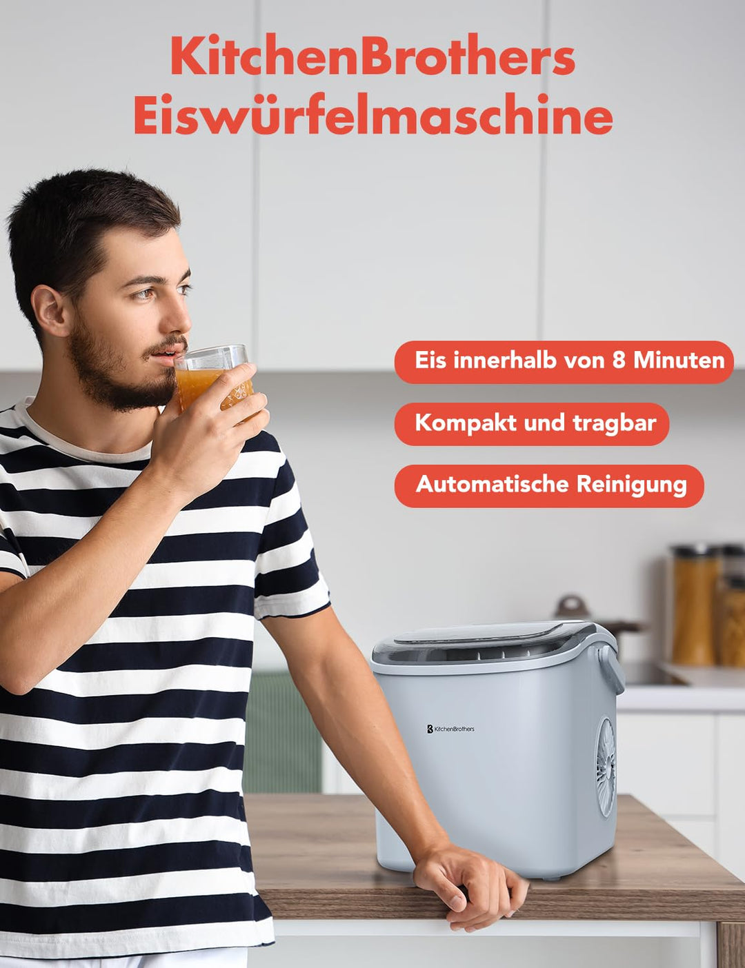 KitchenBrothers Eiswürfelmaschine Klein - Crushed Ice Maschine - Eiswürfel Maschine, Würfel - Ice Cu