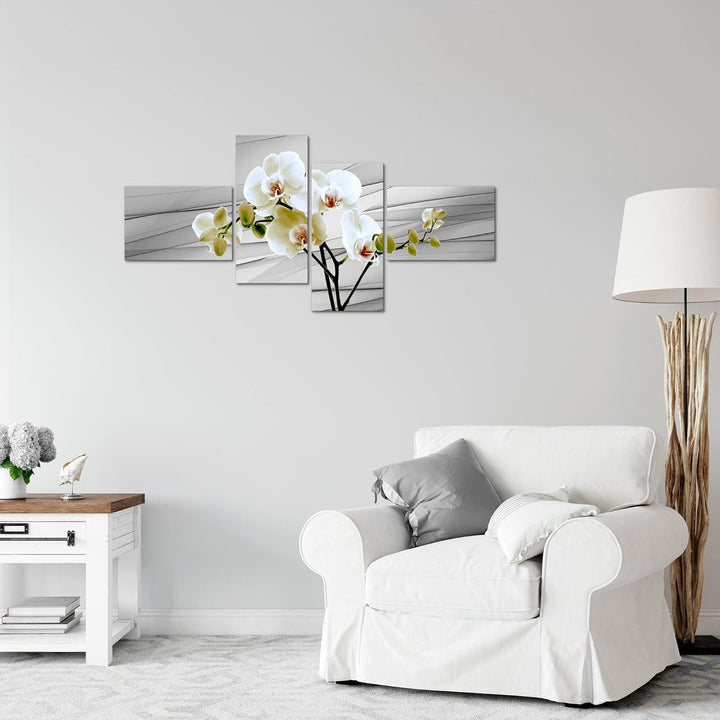 Runa Art Bild Modern Blumen Orchidee - Made in Germany - Wandbilder Abstrakt Grau Beige 4 Teilig 202
