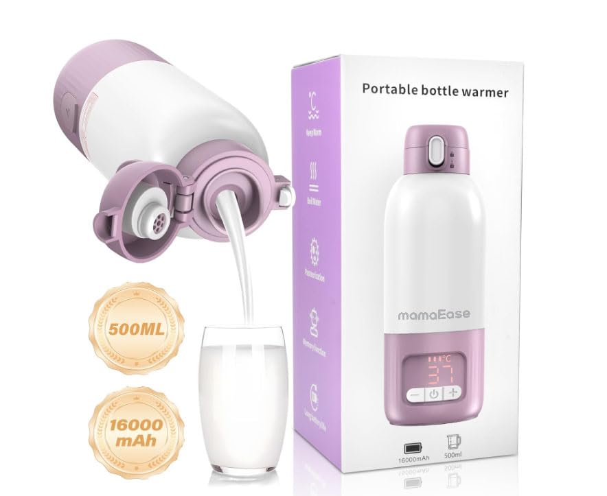 Tragbarer Baby Flaschenwärmer für Unterwegs | Pasteurisier-Funktion + 500ml Kapazität + 16000mAh-Akk