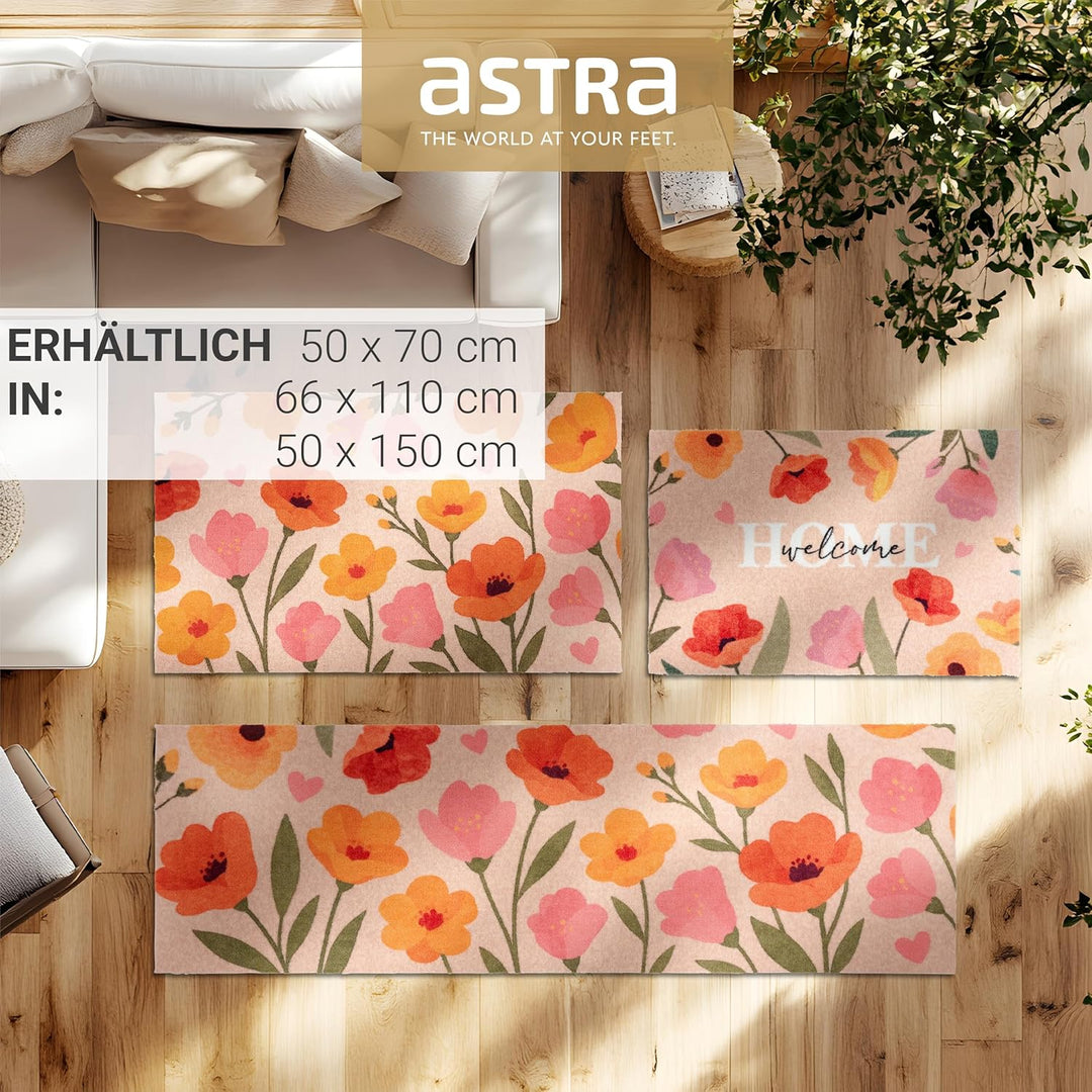 Astra Rutschfester Küchenläufer innen - Welcome Home Blumen 50 x 150 cm Läufer - Wohnraum Fussmatte