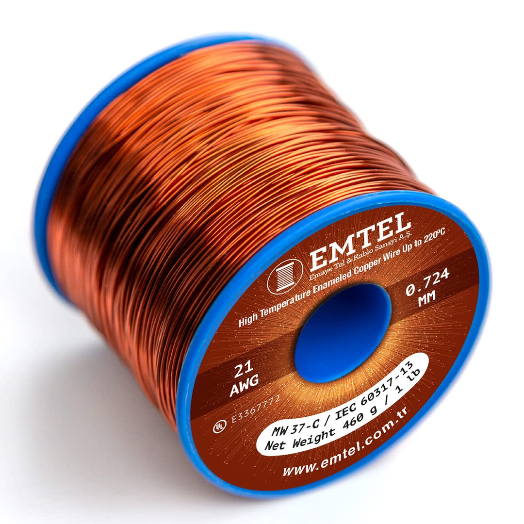 Emtel 0.724 mm (21 AWG) - 500 gr (1 LB) - 134 Meter Emaillierter Kupferdraht - Wärmeklasse 220°C (42