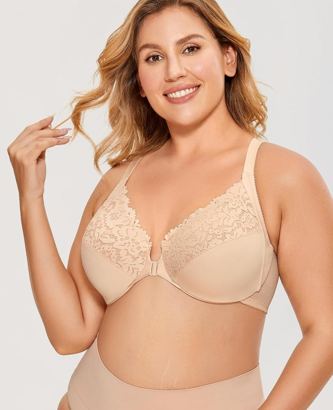 DELIMIRA Damen Vorderverschluss BH mit Bügel Vollständige Abdeckung Grosse Grössen 75B Beige, 75B Be