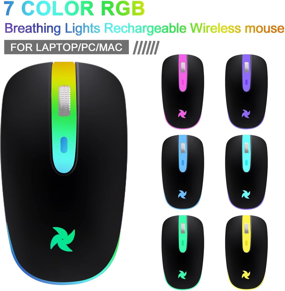 Maus Kabellos 2.4G USB Funkmaus 3DPI Wiederaufladbare Laptop mit USB-Empfänger 7 Typen LED Beleuchte
