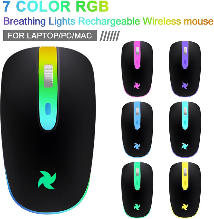 Maus Kabellos 2.4G USB Funkmaus 3DPI Wiederaufladbare Laptop mit USB-Empfänger 7 Typen LED Beleuchte