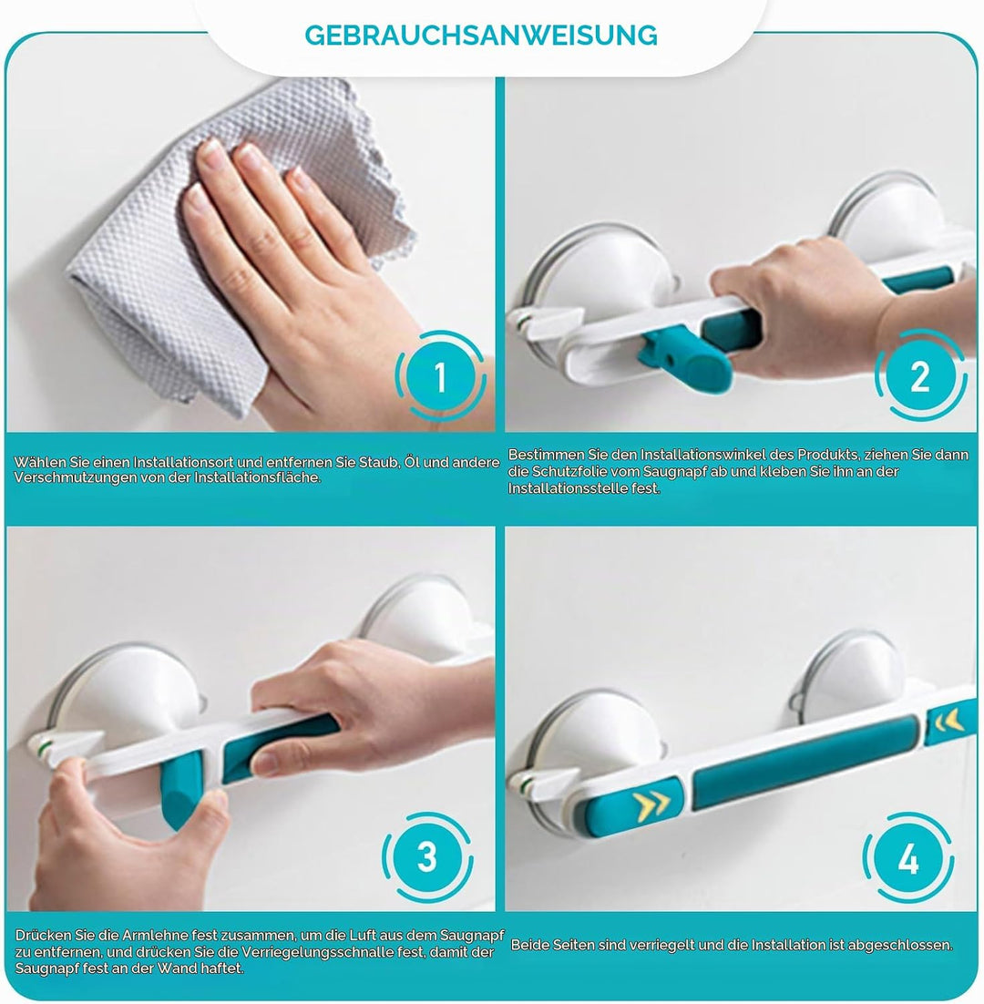 Duschgriff mit Saugnapf, 30cm Haltegriff Dusche Ohne Bohren | Haltegriffe für Senioren, Duschgriff f