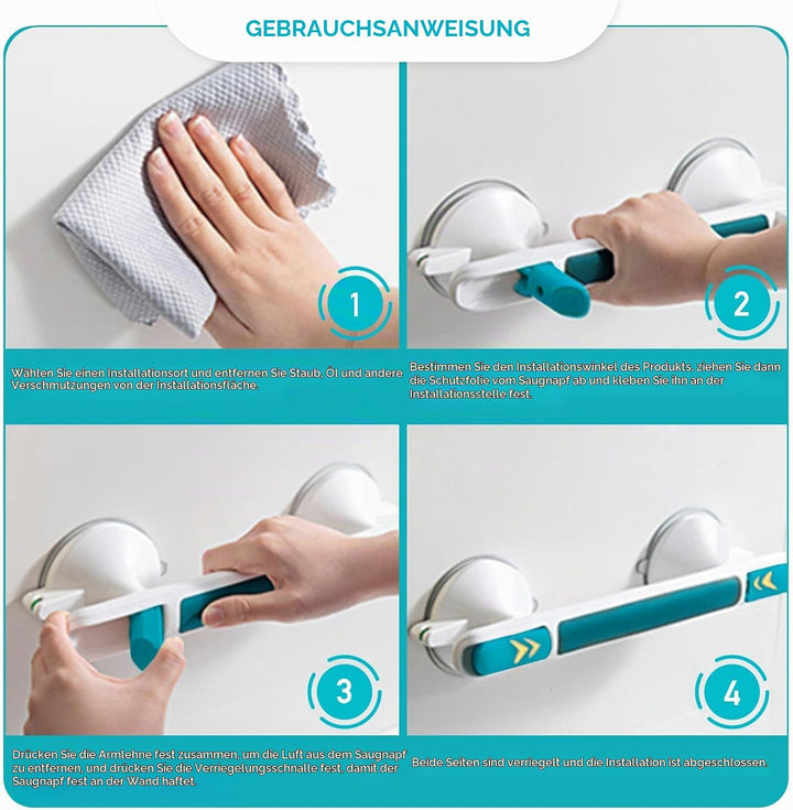 Duschgriff mit Saugnapf, 30cm Haltegriff Dusche Ohne Bohren | Haltegriffe für Senioren, Duschgriff f