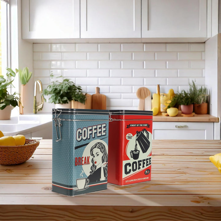 com-four® 4x Vorratsdose aus Metall - Kaffeedose mit verschliessbarem Deckel - Metallbehälter im Ret