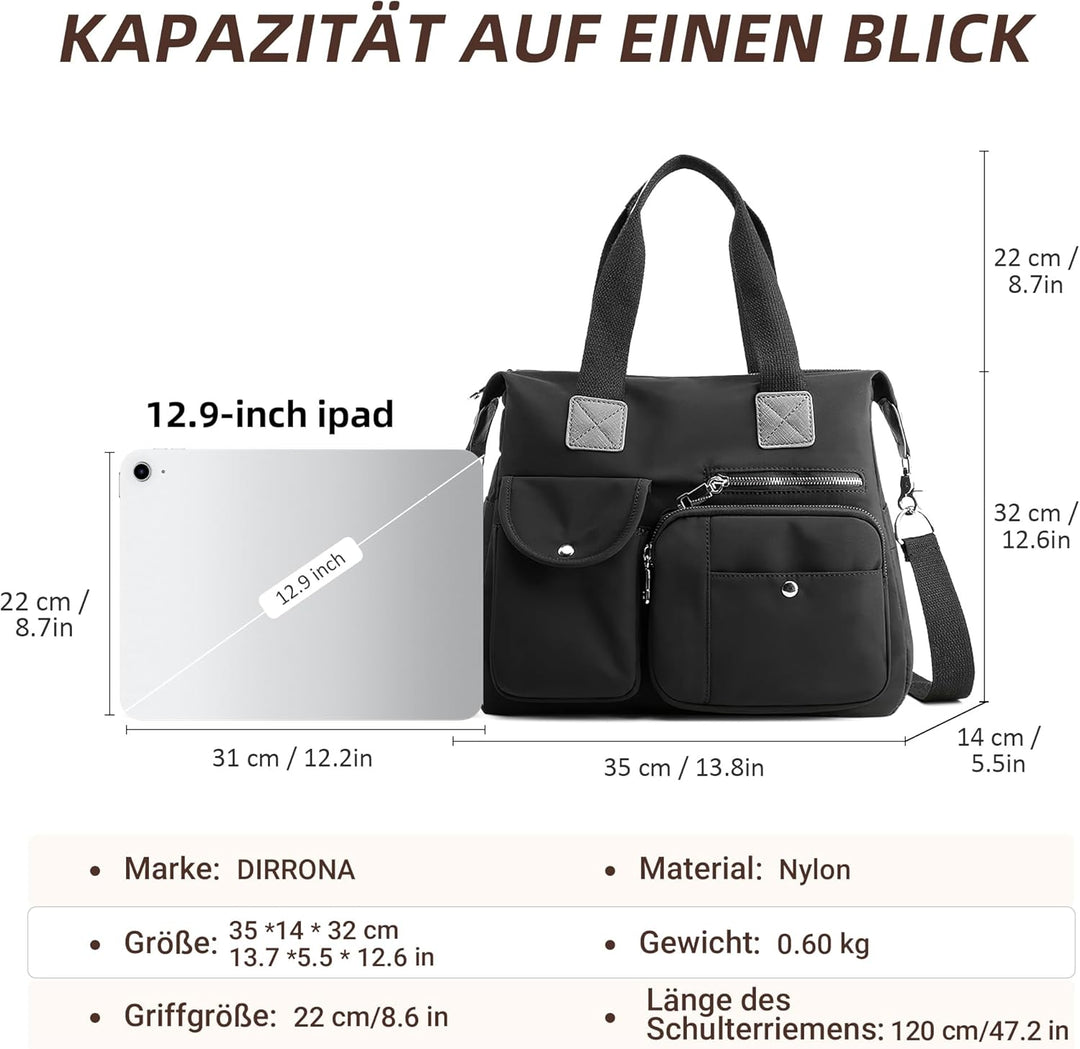 DIRRONA Elegant Damen Umhängetasche Gross Kapazität Handtasche Casual Reise Schultertasche Multi Tas