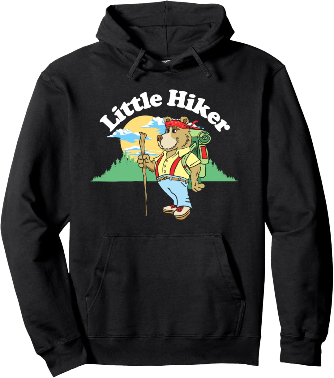 Little Hiker Cute Bear Cub Retro Style Hiking Pullover Hoodie