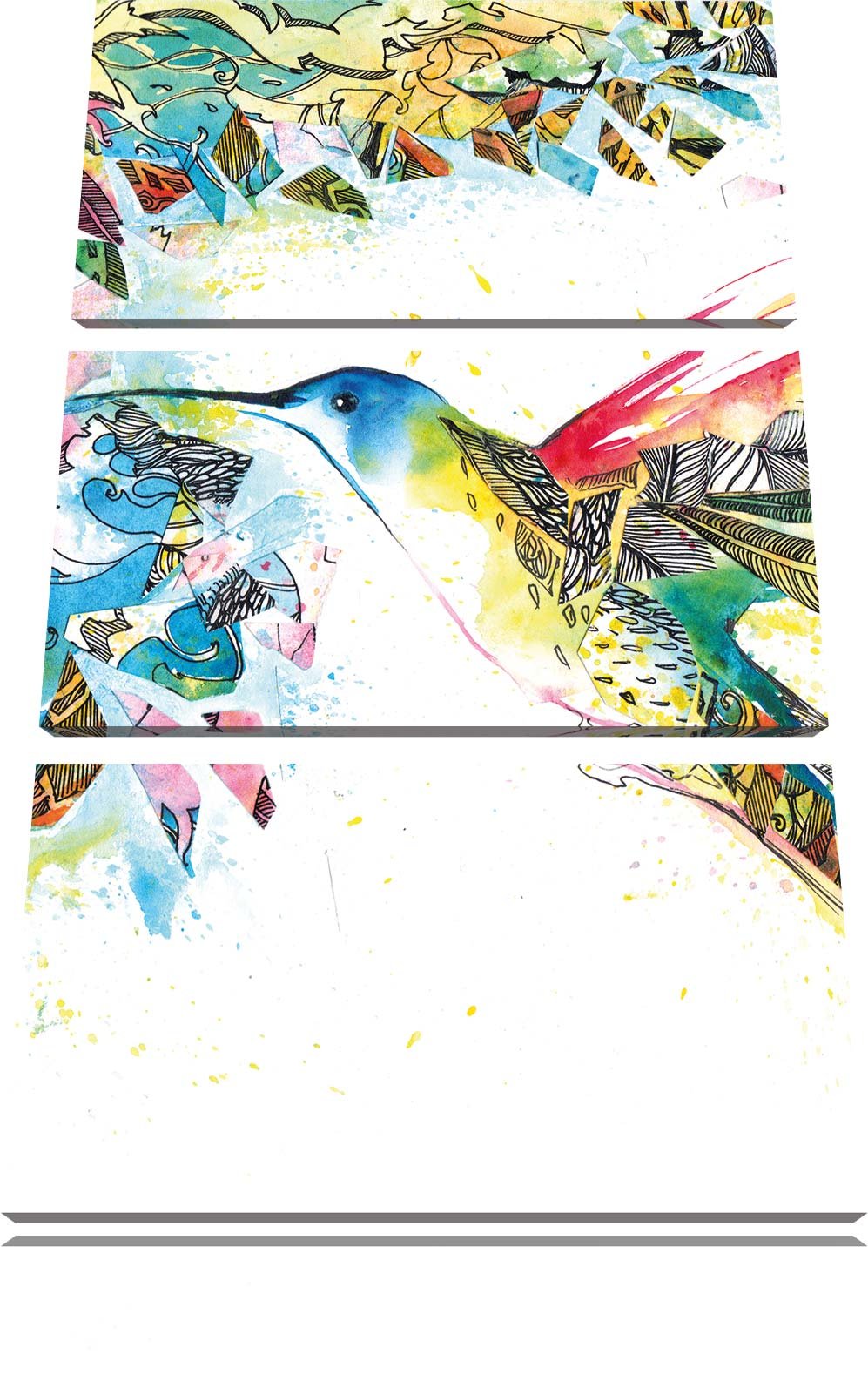 Pixxprint Kolibri Kunst als Leinwandbild/Grösse: 3 Teilig (120x80) cm/Wandbild/Kunstdruck/fertig bes