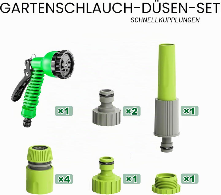 LONGRUN Gartenschlauch Aufroller mit freistehendem Gestell, 18,5M Schlauch und 1M Zulaufschlauch, Ga