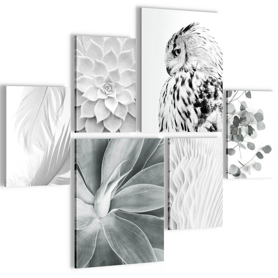 Novart Bilder Set - AUFHÄNGFERTIG - KEIN EXTRA RAHMEN BENÖTIGT - Boho Eule Modern Schwarz Weiss - Wo