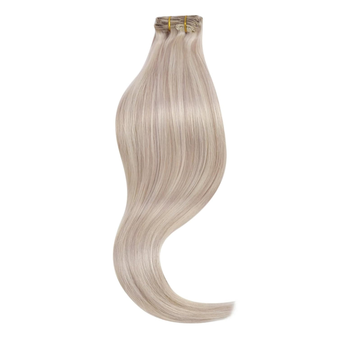 Ugeat Clip in Extensions 50cm Blond Echthaar Extensions Clip Haarverlängerung Echthaar Aschblond mit
