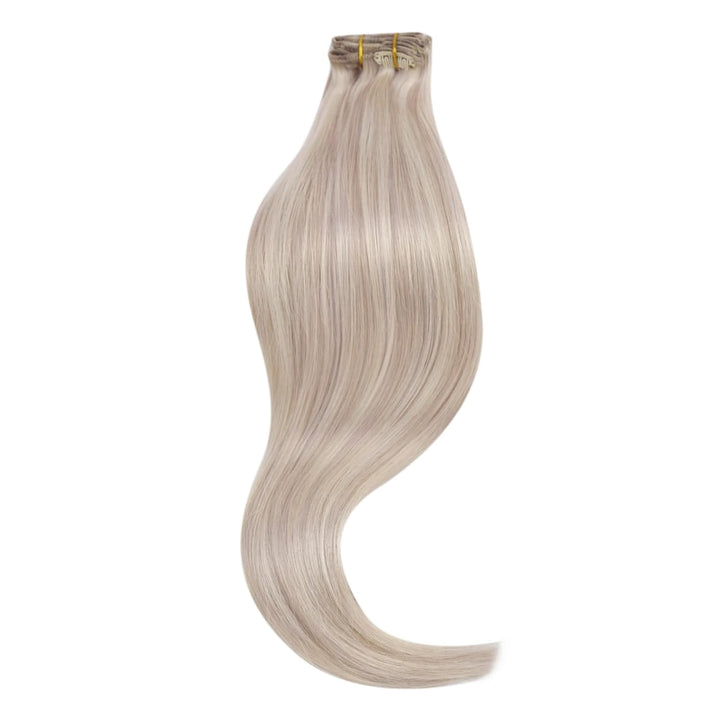 Ugeat Clip in Extensions 50cm Blond Echthaar Extensions Clip Haarverlängerung Echthaar Aschblond mit