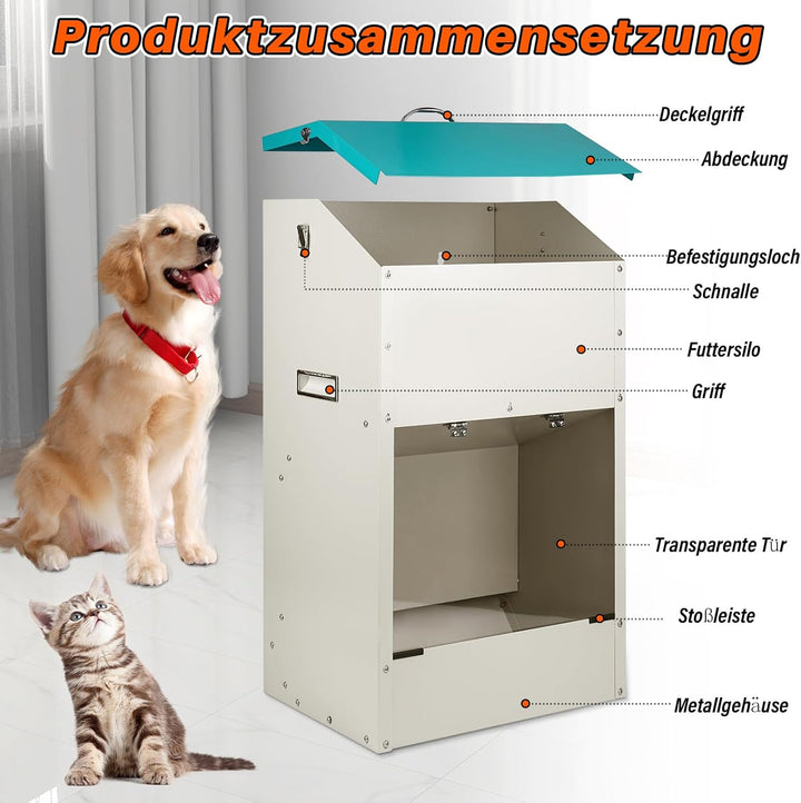 Svauoumu Futterautomat für Hunde - Fassungsvermögen 22 kg, mit Deckel Zum Schutz des Futters, Nageti