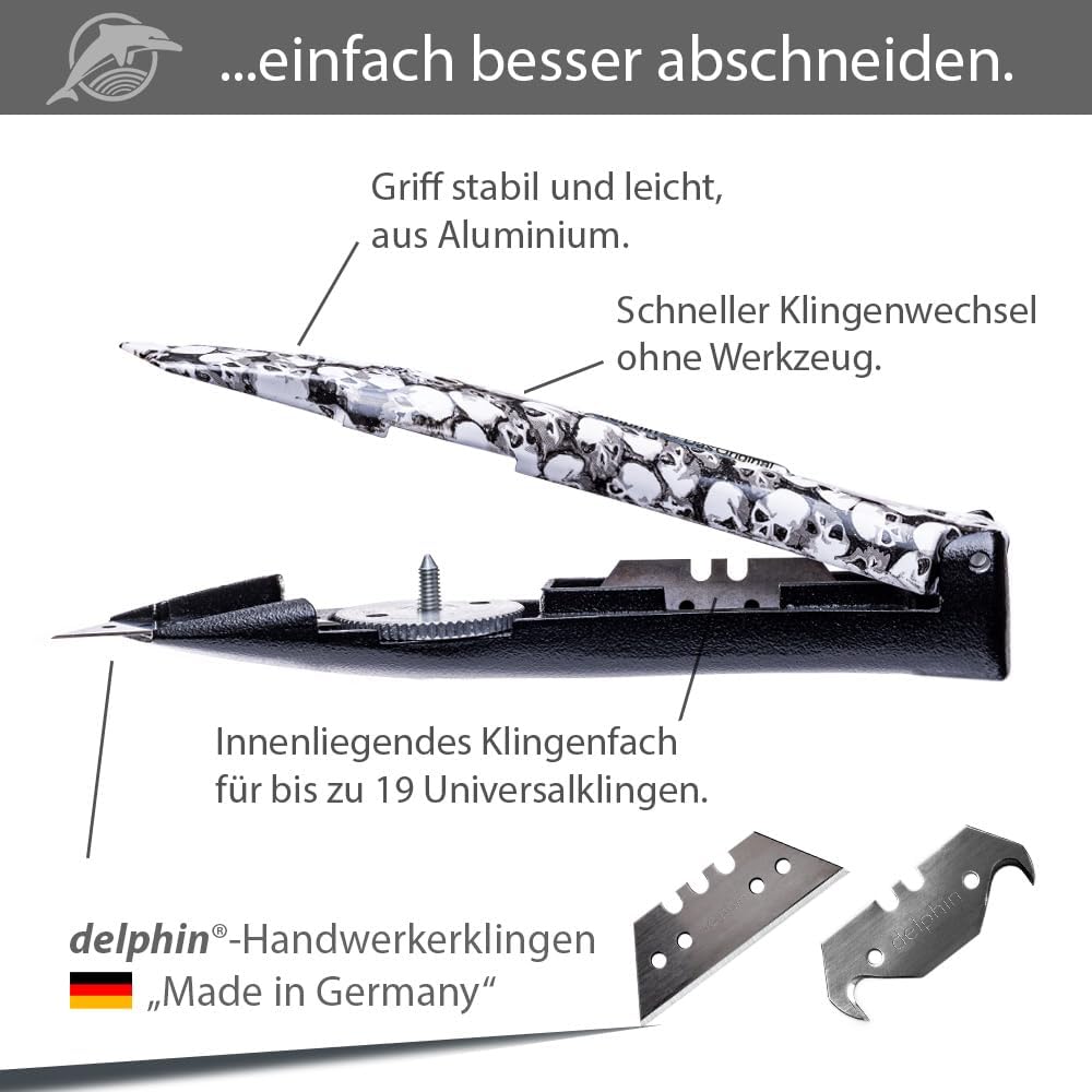 Delphin®-03 Teppichmesser, Design Edition, Feststehende Klinge, Profi Cuttermesser, Alu, Klingen und