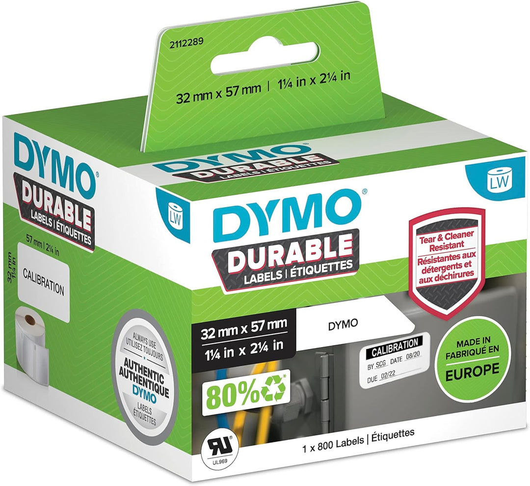 DYMO Original LabelWriter Hochleistungs-Etiketten | 57 mm x 32 mm | weisses Kunststoff-Etikett | Rol