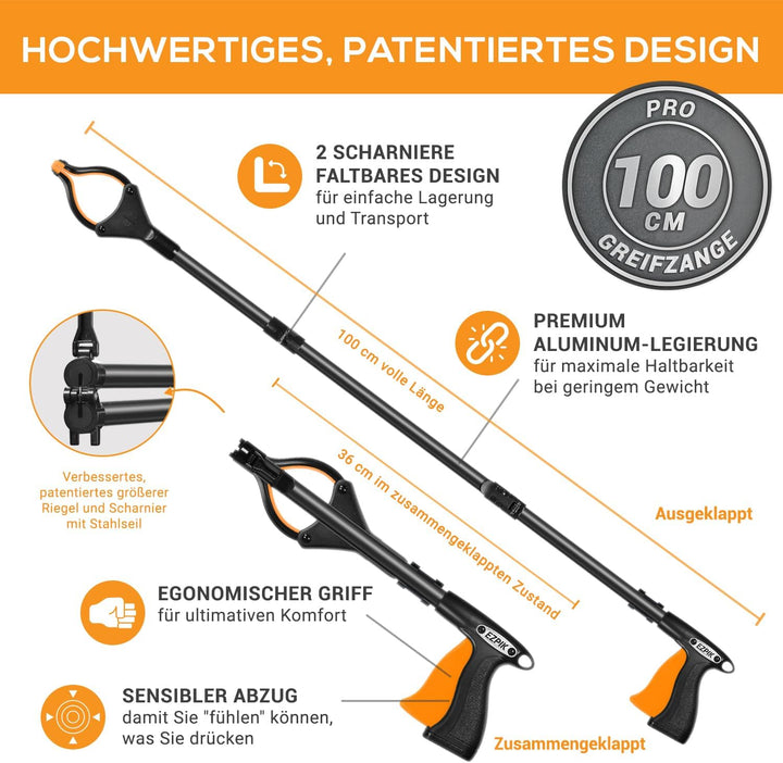 EZPIK 2 x 100 cm Greifer für Senioren mit Magnet-Greifarm, Robuste Greifzangen für Menschen mit Behi