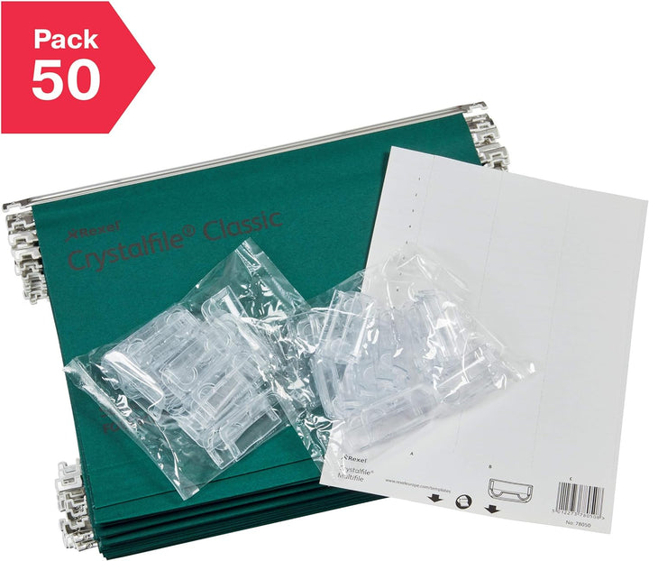 Rexel CrystalFile Classic Hängemappen (Manila-Karton, 30 mm Boden, Format Foolscap) 50 Stück grün