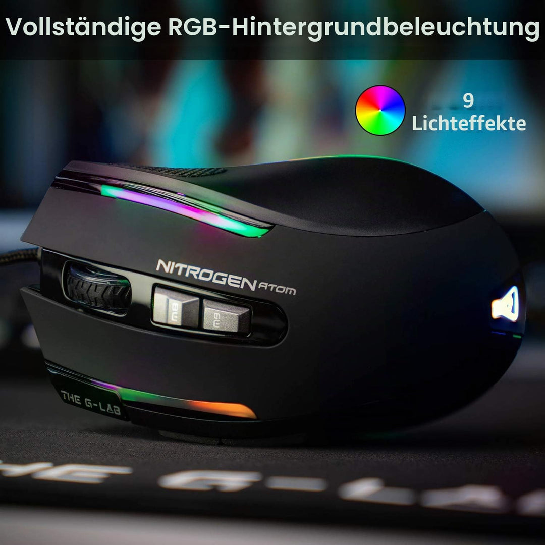 THE G-LAB Kult Nitrogen Atom Hochpräzise kabelgebundene Gaming-Maus - Optischer 4800 DPI Sensor, RGB