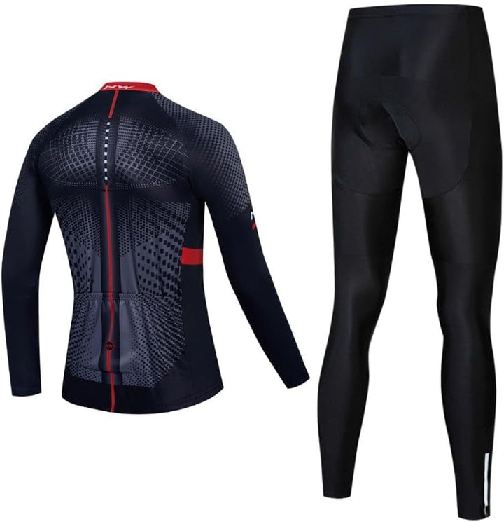 Herren Fahrradtrikot Langarm Rennrad Trikot Herren Radtrikot Set + Radlerhose mit 20D Gel Sitzpolste