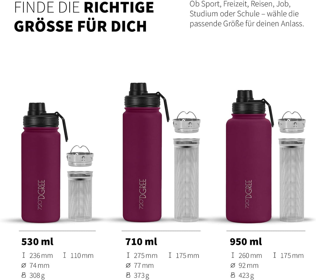 720°DGREE Edelstahl Thermo Trinkflasche 710ml “noLimit” +Früchtebehälter - Auslaufsicher, Kohlensäur