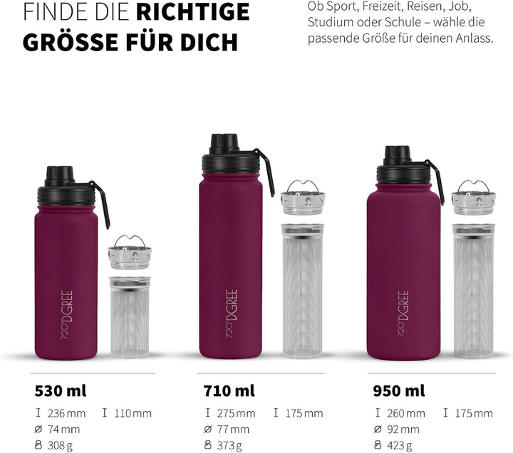 720°DGREE Edelstahl Thermo Trinkflasche 950ml “noLimit” +Früchtebehälter - Auslaufsicher, Kohlensäur