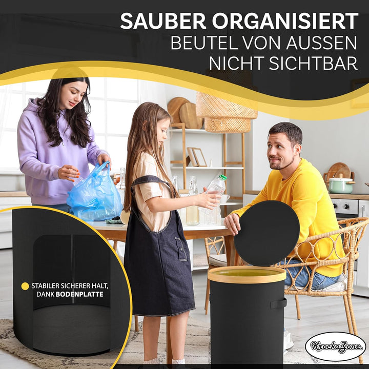 Gelber Sack Ständer mit Tragetasche & gelbe Säcke - Stabiler Müllsackständer, Mülleimer mit Deckel g