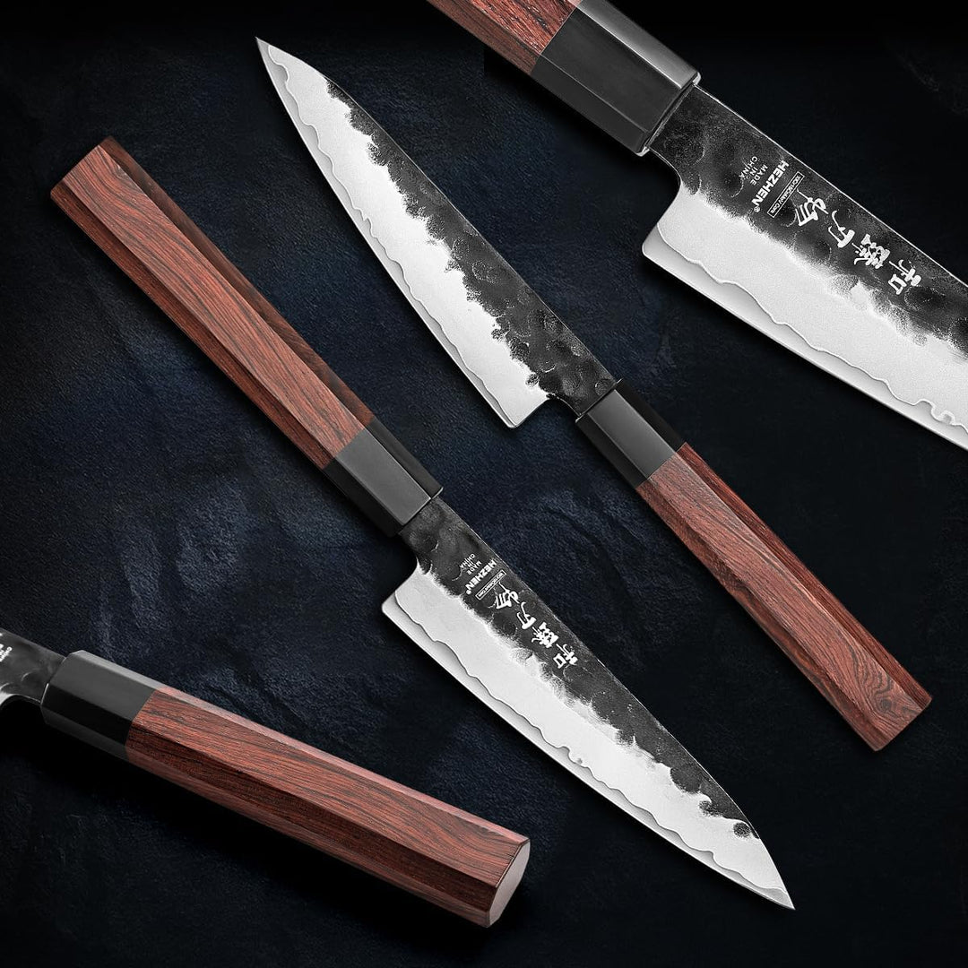 HEZHEN Verkleideter Stahl Küchenmessersets 4-Teilig, Profi Kochmesser Nakiri Santoku Kiritsuke Messe