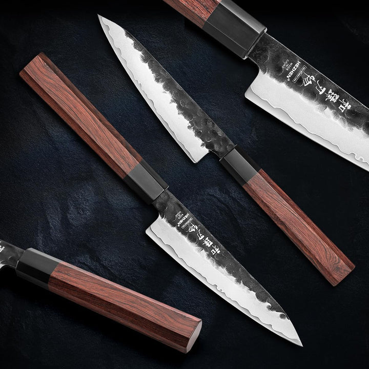 HEZHEN Verkleideter Stahl Küchenmessersets 4-Teilig, Profi Kochmesser Nakiri Santoku Kiritsuke Messe