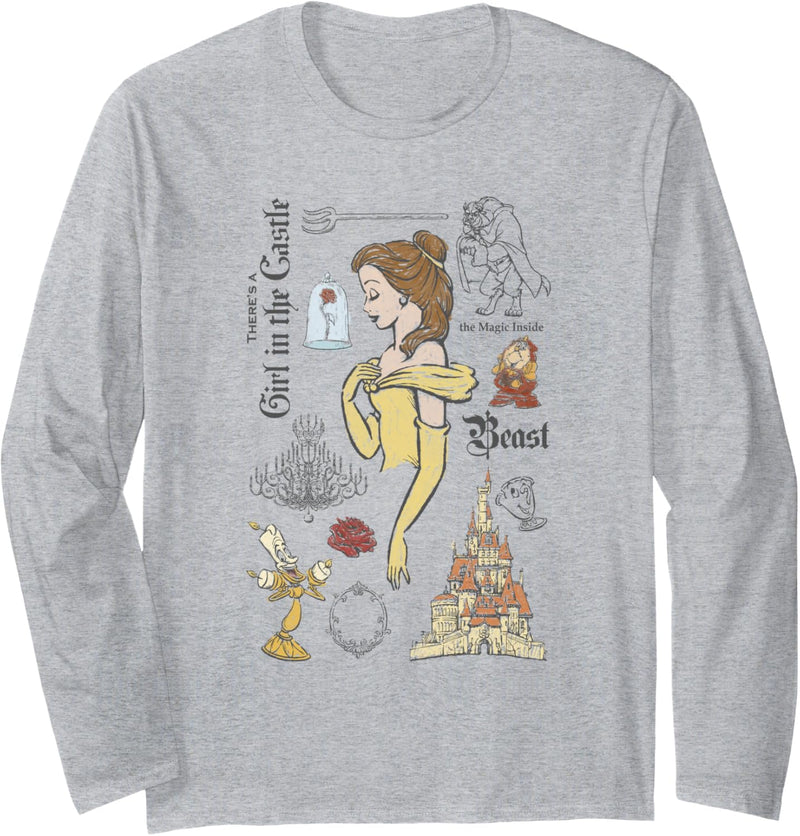 Disney Beauty And The Beast Characters Sketched Langarmshirt