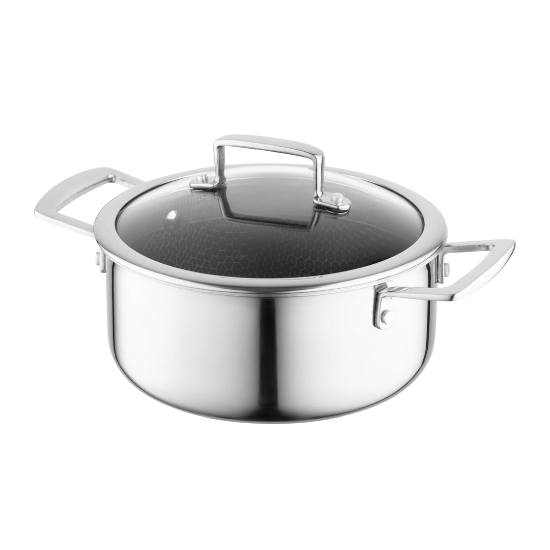 FLORINA ARISTO Edelstahltopf mit Glasdeckel 4,5l 24 cm Durchmesser | Für Induktions-, Gas-, Elektro-