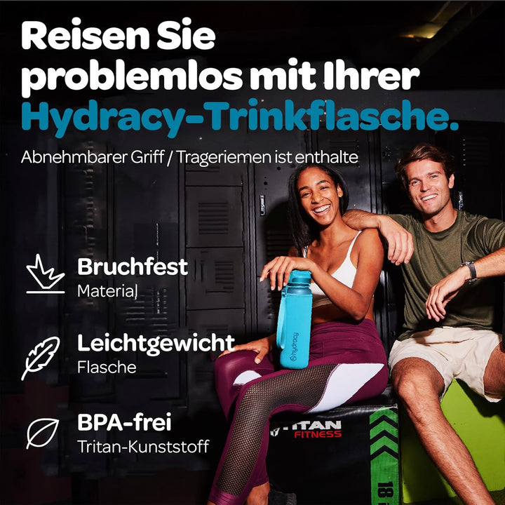Hydracy Trinkflasche mit Strohhalm und Zeitmarkierung - 1L Wasserflasche - BPA-freie Trinkflasche -