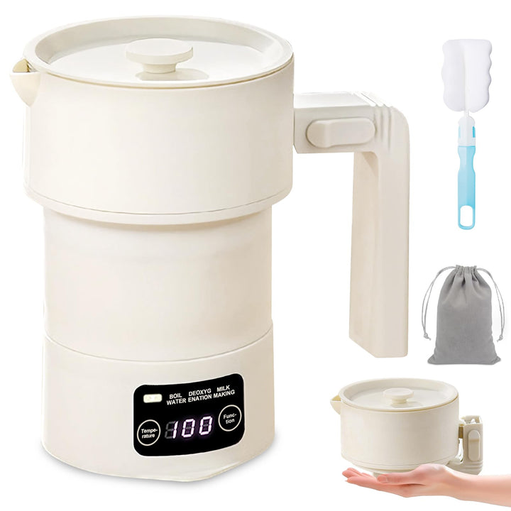 Faltbarer Wasserkocher 600ml, Tragbarer Reisewasserkocher Klein, Wasserkocher Camping mit 9 Temperat