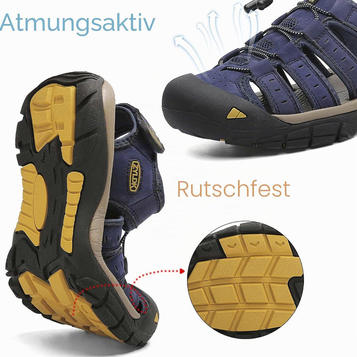 ZYLDK Herren Leder Sandalen Sport Outdoor Trekkingsandalen Atmungsaktive Leichte Wandersandalen Männ