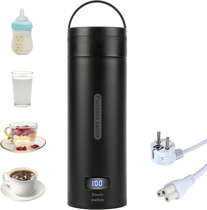 Reise Wasserkocher Klein, Elektrische Wassertasse,220V 300W Schnellkoch-Teekanne-Heizbecher mit Temp