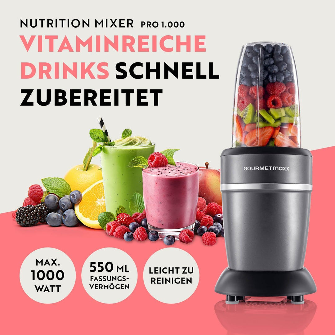 GOURMETmaxx Mixer &amp; Smoothie Maker 4-tlg. | Standmixer elektrisch für den Vitaminkick to go | Nutrit